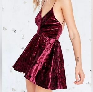 Urban Outfitters Pins & Needles Deep Red Burgandy Velvet Romper Playsuit